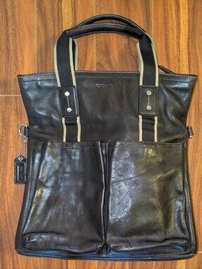 Unisex Coach Heritage Web Leather Foldover 2Way Tote Bag (Style F70558)